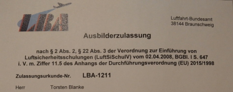 Ausbilderzulassung Luftfahrtbundesamt Erstschulung Sprengstoffspürhunde Teams