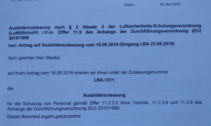 Ausbilderzulassung LBA 11.2.3.2 o.T